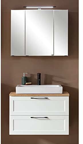 Lomadox Badezimmer Waschtischset, mit 80 cm Unterschrank Keramik-Aufsatzbecken und Spiegelschrank in weiß, B/H/T ca. 80/200/47 cm
