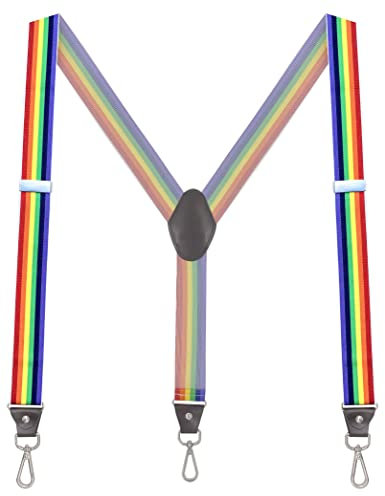 Ausukler Hosenträger Herren Extra Stark 3,5cm Breit mit Drehbaren Haken und Elastischen Riemen Y-back für Jeans (Regenbogen)