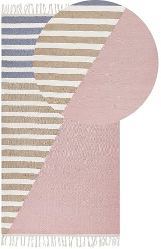 Beliani Moderner Teppich aus Wolle/Jute Hand gewebt mit Fransen 80 x 150 cm Mehrfarbig Engiz