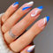 AKOFIC 24 Pièces Faux Ongles Français Court, Ovale Faux Ongles avec Colle à Ongles, Press On Nails Amande Faux Ongles à Coller Nail Art pour Femme et Fille (Bleu Blanc Nu)