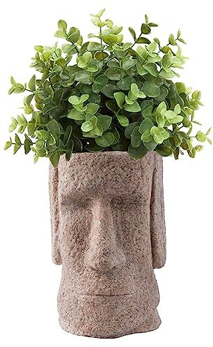 NUNETH Osterinsel Moai Kopf, Gartendekoration, Blumentopf, Sandstein Material, grau, 14 cm