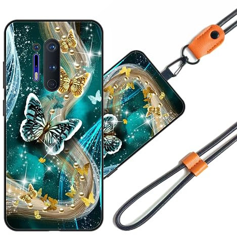 JEZSTHAI Schutzhülle Kompatibel mit OnePlus 8 Pro Hülle Silikon Dünn mit Muster Design,Weiche Flexibel Stoßfeste Handyhülle mit Handykette & Handykordel zum Umhängen,Nr.A04