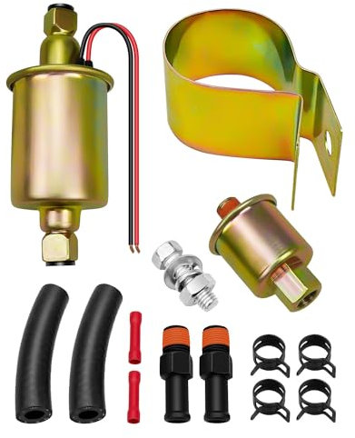 WUMZIJ Universal 6V Electric Fuel Pump with Installation Kit, Fit for Carbureted Models E8011 & SP1124, 5-8 Psi, 5/16 Inlet & Outlet, 6 Volt Inline Type Electric Fuel Transfer Pump