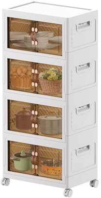 MECOLOR Aufbewahrungsschrank, mehrschichtiger Kunststoffschrank für Haushalt, Wohnzimmer, zusammenklappbarer Aufbewahrungsschrank, stapelbare Aufbewahrungskörbe (4 Stück)