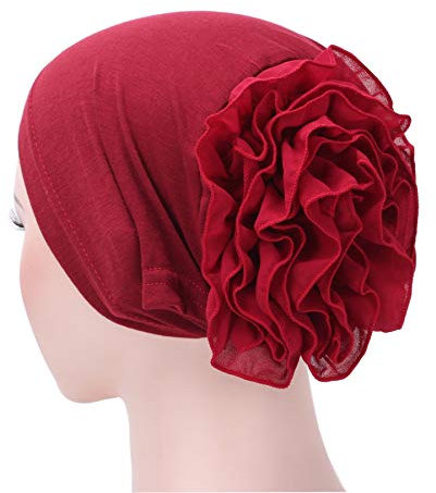 Wrap Hat Damen Fashion Hijab Muslim Chiffon Big Dish Flower Hat Wrap Hat Arabian Hijab Hat, bordeaux, One size