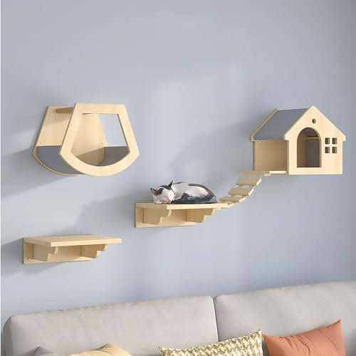 Kletterwand Katzen, Katzen Kletterwand DIY-Set, Kletterregale, Katzenregale, Inklusive Katzenkratzbaum, Verbindungsbrücke, Haus und Sprungplattform (Size : Style 1)
