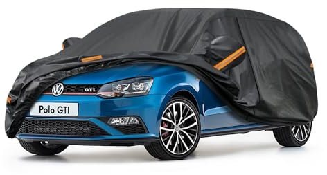 Kayme Autoplane Wasserdicht Atmungsaktiv für Volkswagen Polo (1981-2025), 7 Schichten Vollgarage Autoabdeckung für Regen Sonne Staub Schutz Verkratzt, Autoabdeckung mit Reflektierenden Streifen.