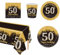 69Pcs Black Gold 50th Birthday Party Tableware,Black 50th Birthday Tableware Set with Paper Plates,Napkins Serviette,50th Table Cloth,Paper Cups for Women Men Her Him Birthday Party Table Decorations