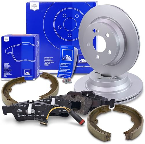 ATE Bremsenset Hinterachse inkl. Bremsscheiben hinten Ø 300 mm belüftet und Bremsbeläge hinten + Verschleißkontakt Kompatibel mit MERCEDES-BENZ CLS (C219), E-Klasse (W211), E-Klasse T-Model (S211)