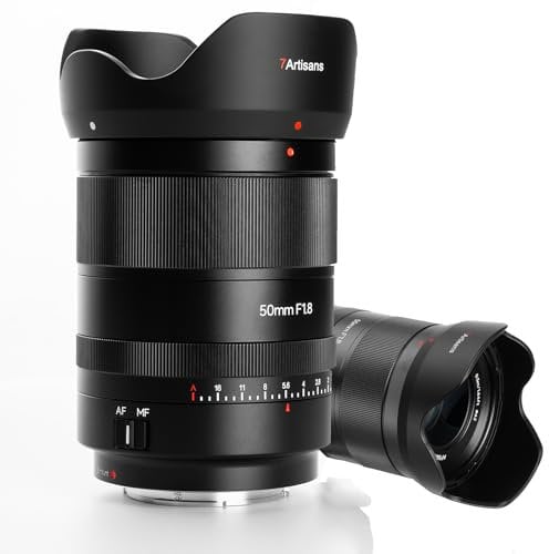 7artisans 50 mm F1.8 obiettivo autofocus Full Frame per sony E-Mount, apertura grande, Riconoscimento di volti e occhi, per Sony A5000 A5100 A6300 A6500 NEX-5T A7III A7R III, nero