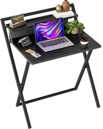 BEXEVUE Kleiner Klappbarer Computertisch – 65cm Breite, Bürotisch mit 2 Stufiger Ablage Lagerungsbeutel, Klapptisch Arbeitstisch Arbeitszimmer Schlafzimmer Salon Zuhause