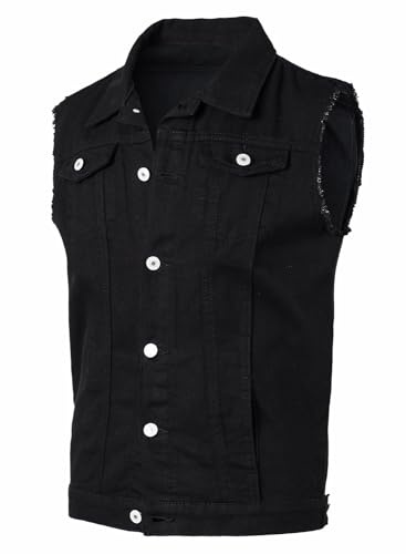 Yukirtiq Gilet de Jeans pour Homme Veste Courte sans Manches en Jean Vintage Manteau Gilet Denim Veste de Moto Slim Fit Gilet en Jean sans Manches