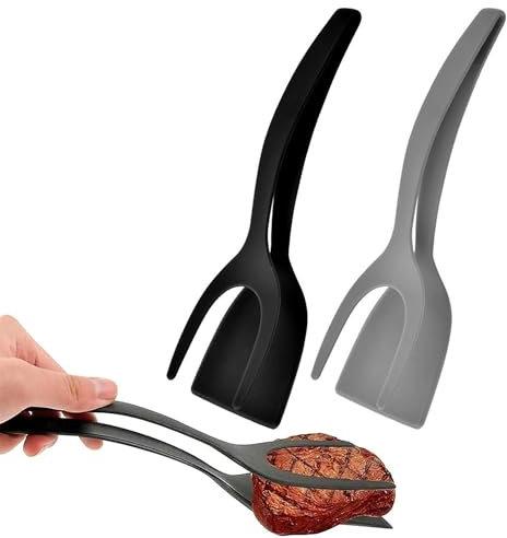 Spatule Flipper pour Œufs au Miroir, 2-en-1spatule à omelette multifonctionnelle, Double Spatule à Œufs au Miroir, Noir & GrisPour Retourner Les Steaks, Les Crêpes, Le Poisson Et Les Œufs(pack de 2)