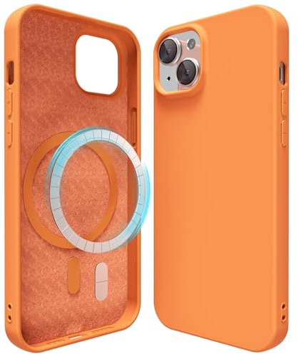 oakxco Silicone Case for iPhone 15 Plus/ 14 Plus Compatible with Magsafe Magnetic Wireless Charging, Slim Thin Soft Rubber Gel with Magnet, Matte TPU Mag Cover for Women Men, Orange