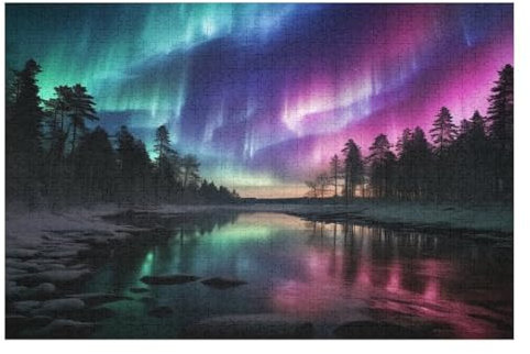 Jigsaw Puzzle Northern Lights in Norway 1000 Piece Jigsaw Puzzle for Adults & Kids Woodiness Puzzles Family Fun Puzzle （75×50cm）