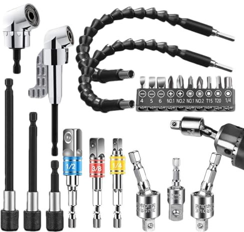 Extension de foret flexible, rallonge de foret flexible - Kit d'extension de support de foret 23 pièces - Adaptateur d'extension de foret flexible et inoxydable - Pour perceuse pneumatique, manu