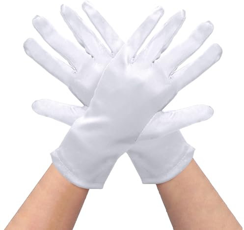 Lufdegim Kurze Satin Handschuhe Damen Kleid Halloween Teeparty Kostüm Hochzeit Brauthandschuhe Opera Handschuh für Party Tanz Kommunion Abendessen Stretch Handschuhe Elegant (Weiß)