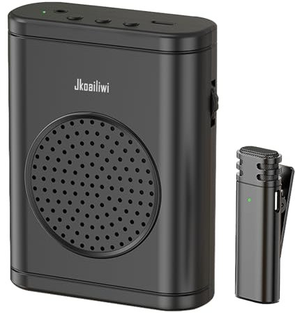 Jkoailiwi Micrófono inalámbrico amplificador de voz, micrófono portátil para profesor para aula con Bluetooth, altavoz portátil, sistema PA, micrófono de solapa inalámbrico para ancianos, yoga