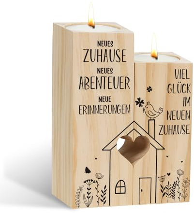 Cadimus Einzugsgeschenke Wohnung,Neues Zuhause Geschenk,Kerzendekoration für Zuhause,Geschenk Einzug Neue Wohnung,Kerzenständer aus Holz,Viel Gluck Im Neuen Zuhause,Weihnachts- und Neujahrsgeschenke