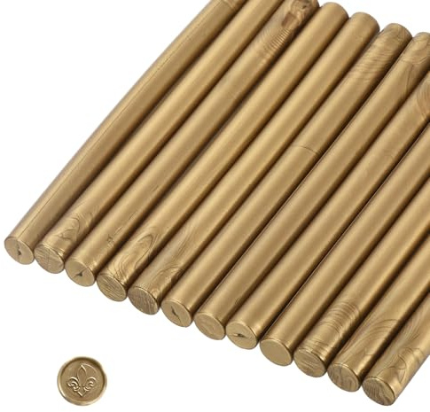 sourcing map 12 Pcs Golden Bronze Cylinder Sealing Wax Stick Glue Gun Wax Seal Rod Craft Adhesive Waxing for Letter Seal Wax Stamp,Wedding Invitations, Packaging Decoration