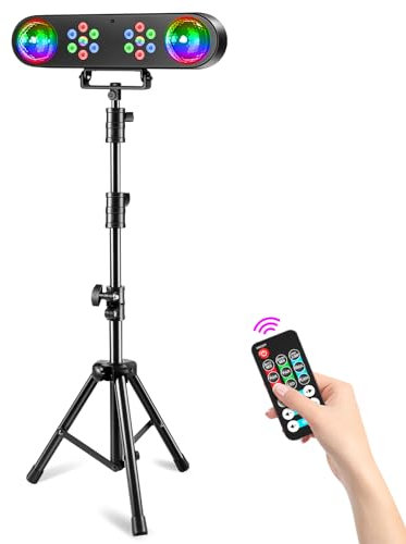 Rtktoup Luz de discoteca 4 en 1 con soporte, bolas de discoteca, luces PAR y mando a distancia,Sistema de iluminación de escenario con sonido activado, para bar, mudanza, boda, Halloween, Navidad