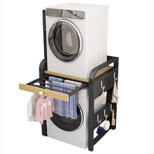 Support de rangement réglable pour machine à laver avec tige de séchage rétractable et étagères autonomes économiseur d'espace pour sèche-linge et comptoir