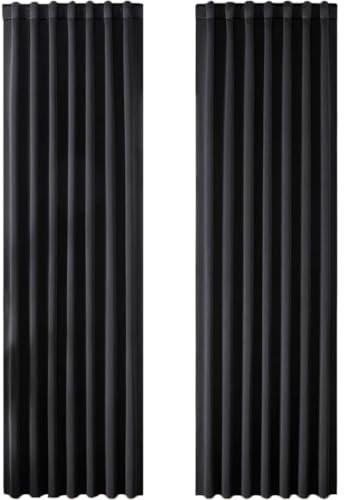 Joydeco Vorhänge mit Verdeckten Schlaufen 2er Set,H 220 x B 140 Schwarz Verdunkelung Blickdicht Vorhang Stangendurchzug Gardinen Blackout Curtains Schlafzimmer Wohnzimmer