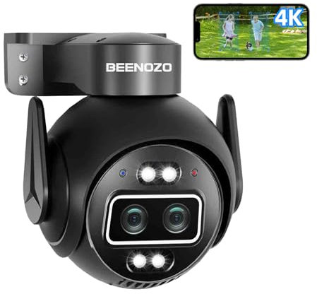2,4/5GHz 4K Telecamera Wi-Fi Esterno/Interno, 360° PTZ Videocamera Sorveglianza con Doppio Lente,Visione Notturna a Colori, Sirena, Rilevamento Umano PIR, Audio Bidirezionale