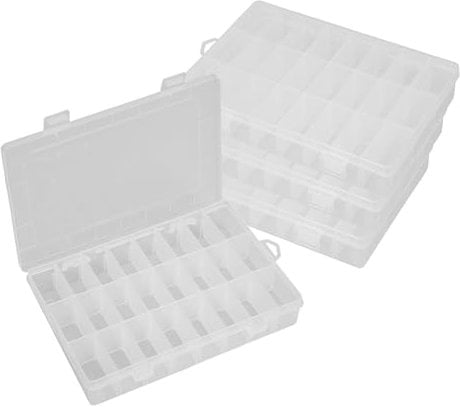 lbxtswpl Extra Large Plastic Craft Storage Box, 4PCS 24 Grids Small Compartment Craft Case, Bead Organiser Storage Box, Organizer Storage Container with Dividers for Earring Jewelry Seed Small Parts