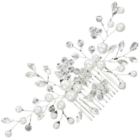 JEYORZY 1 Stück Haarkamm Haarschmuck Braut Hochzeit Haarkämme Frauen Strass Perle Braut Haarschmuck Silber Blume Silber Kristall Hochzeit Perlen Haarklammern Haarschmuck für Frauen und Mädchen