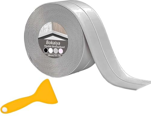 Bokaiya Bath Sealant Strip 38cmx3.5m, Self-Adhesive Caulk Strip 1pc Sealant Tape, Anti Mould Waterproof Sealing Tape for Kitchen, Bathroom, Toilet, Wall Corner and Sink, with Scraper, Grey