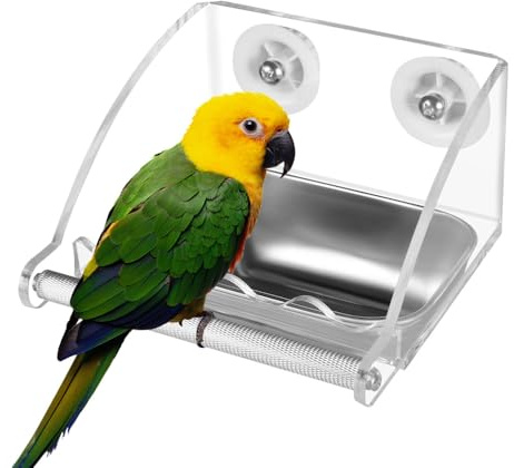 Gamelles à Oiseaux Amovible, Mangeoire INOX pour Oiseaux, Bol d'eau de Nourriture, avec Tige Debout et Rouleau pour Moyenne et Perroquets Calopsittes Inséparables Pinson