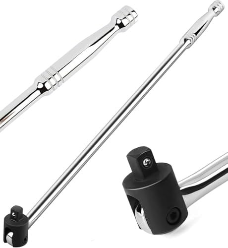 Autojack 750mm Breaker Bar, 1/2 Sq Dr 24 Socket Wrench, Flexi Knuckle Chrome Finish for Removing Wheel Nuts (Silver)