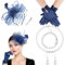 DRESHOW Fascinator Hüte für Damen Schleier Mesh Tea Party Hut Feder Pillbox Hut und Handschuhe Perlenschmuck Set für Cocktail 1920er Party Kopfbedeckung