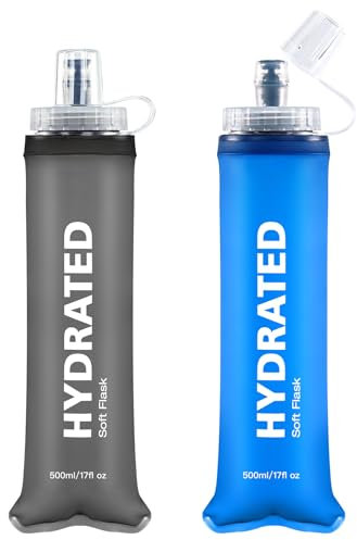 WEMEET 500ml Faltbare Trinkflasche Sport, 2er Pack Auslaufsichere Kollabierbare Soft Wasserflasche mit Volumenskala, BPA-frei, Soft Flask für Camping, Joggen, Fahrrad