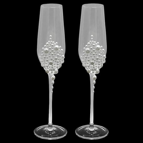 2er Set Kristall Sektglas mit Perlen Elegante Toastgläser für Hochzeit Verlobung Brautpaar