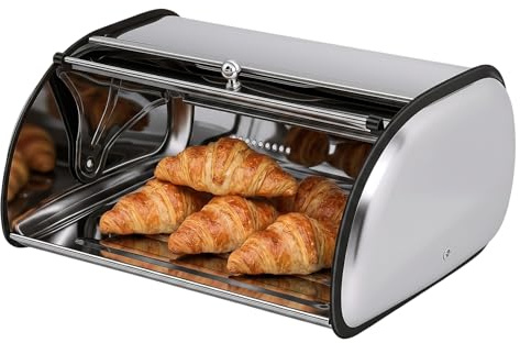 BAOCHADA Brotkasten Edelstahl,Brotaufbewahrung, Rollbrotkasten,Brotkasten aus Metall Brotbox mit Sichtfenster und Belüftungslöcher für Brot und Kekse Kleine Brotbox (Klein/K-001S)