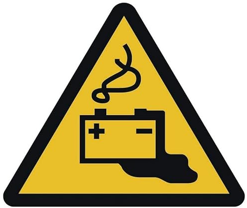 Warnung vor Gefahren durch das Aufladen von Batterien Aufkleber Ø 5 cm (10 Stück) (wetterfest)