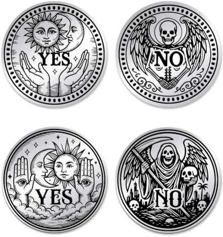 UNICRAFTALE 2 Pièces 2 Styles Pièce Défi Oui Non Lune et Soleil en Acier Inoxydable Double Face Crâne Décisif Divination Commémorative Cadeaux pour Hommes Femmes