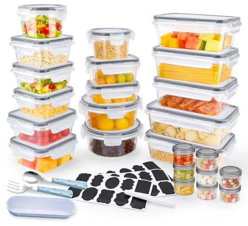 YUTUY 24 Recipientes Herméticos con Tapa,Envases Herméticos de Plástico,Sin BPA,Apilables,Envases para Alimentos,Reutilizables,Apto para Horno,Microondas,Congelador y Lavavajillas
