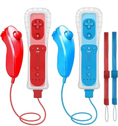 WKOLF Juego de 2 mandos a distancia de repuesto para consolas Nintendo Wii/Wii U con Motion Plus, 8 unidades, color rojo y azul
