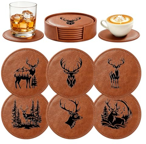 MR.BARWARE Jäger Untersetzer Hirsch, Jäger Geschenke für Männer, 6er Set Hirschgeschenke, Personalisierte Geschenke für Jager, für Biergläser, Kaffeetassen, Trinkgläser, Haus, Party, Büro,Jägerhaus