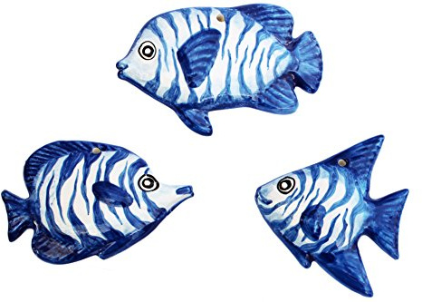 Dory Wandaufhänger aus Keramik, Fisch-Design, 3 Stück, handbemalt aus Spanien