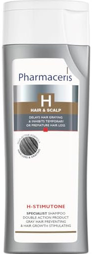 Pharmaceris H Stimutone Shampoo gegen Ergrauen und Haarausfall, Tiefenreinigung und verbessert den Zustand der Haare, spendet der Kopfhaut Feuchtigkeit, Für Damen und Herren - 250 ml