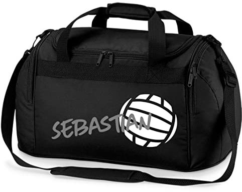 Sporttasche mit Namen Bedruckt für Kinder | Personalisierbar mit Motiv Volleyball | Reisetasche Duffle Bag für Mädchen und Jungen in Schwarz, Blau, Grün, Pink, Rot (Schwarz)