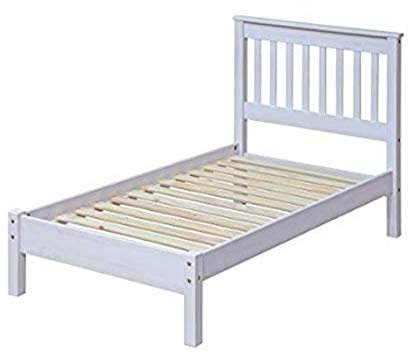 Home Source Corona Single Bed Frame, 3ft Solid Wood Slatted Bedstead Wooden Headboard, White