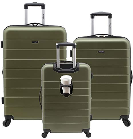 Wrangler Smart Luggage Set with Cup Holder and USB Port, Olive Green, 3 Piece Set, Smart Luggage Set with Cup Holder and USB Port