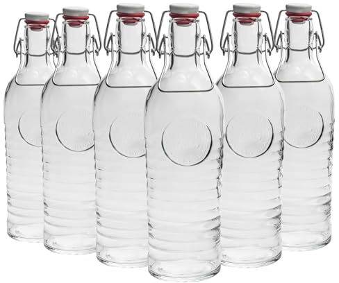Bormioli Rocco Pack of 24 Officina 1825 Table Serving Water Bottle Set - with Swing Top Lid - 1.2 Litre