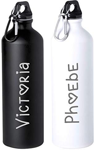 eBuyGB Personalised 800ml Stainless Steel Reusable BPA Free Matt Water Bottle with Carabiner Clip - Girls Custom Name - Use for School, Gym, Outdoor, Yoga & Sports (White)