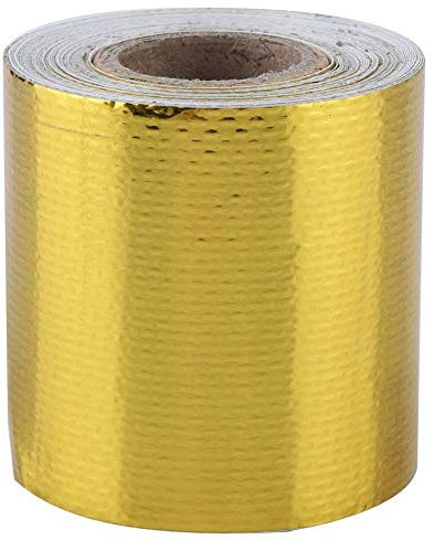 gold heat tape Auto Hitzeschild Wrap, 5m * 5cm Auto Aluminiumfolie Kleber reflektierendes Hitzeschild Wrap Tape(Gold 5M * 5Cm)